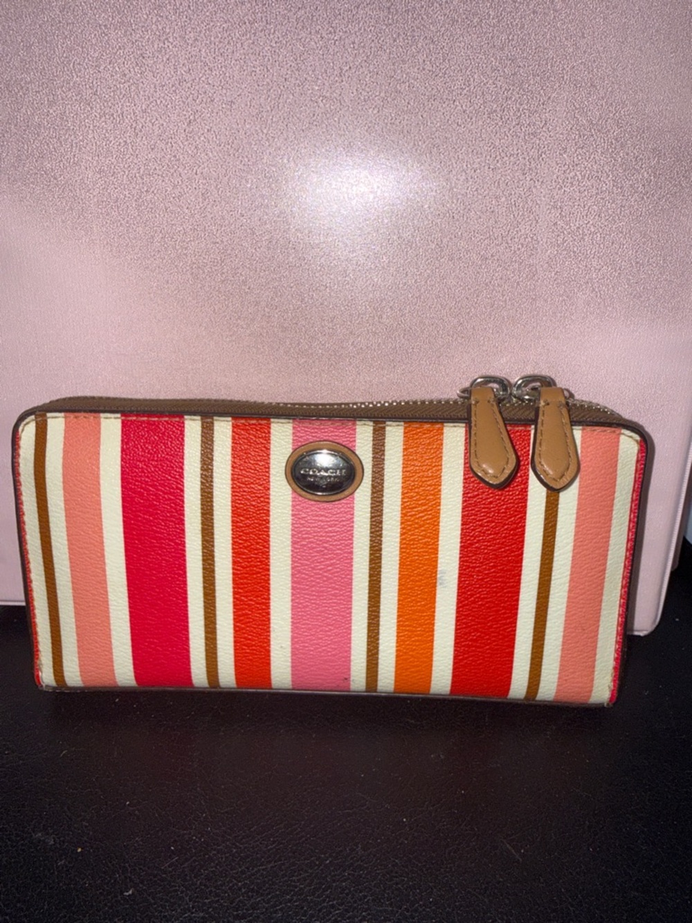 Coach Zip-Around Wallet in Pink, Red, Orange and Tan